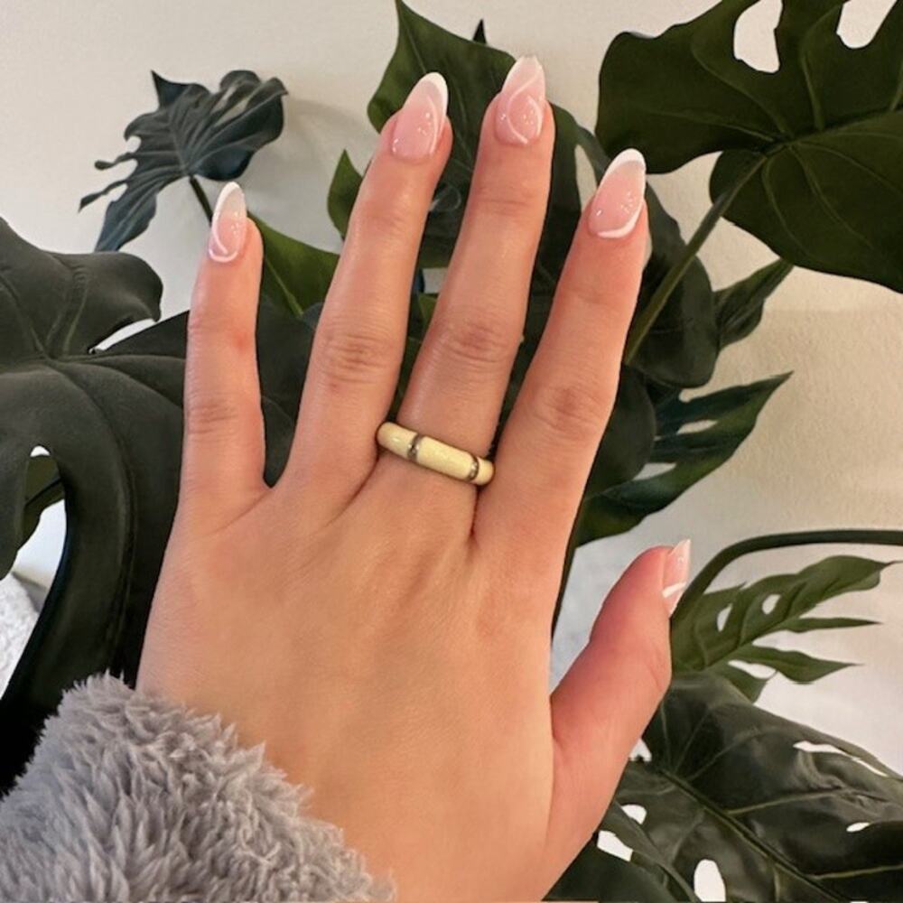 Cream and gold striped bubble ring size 7
